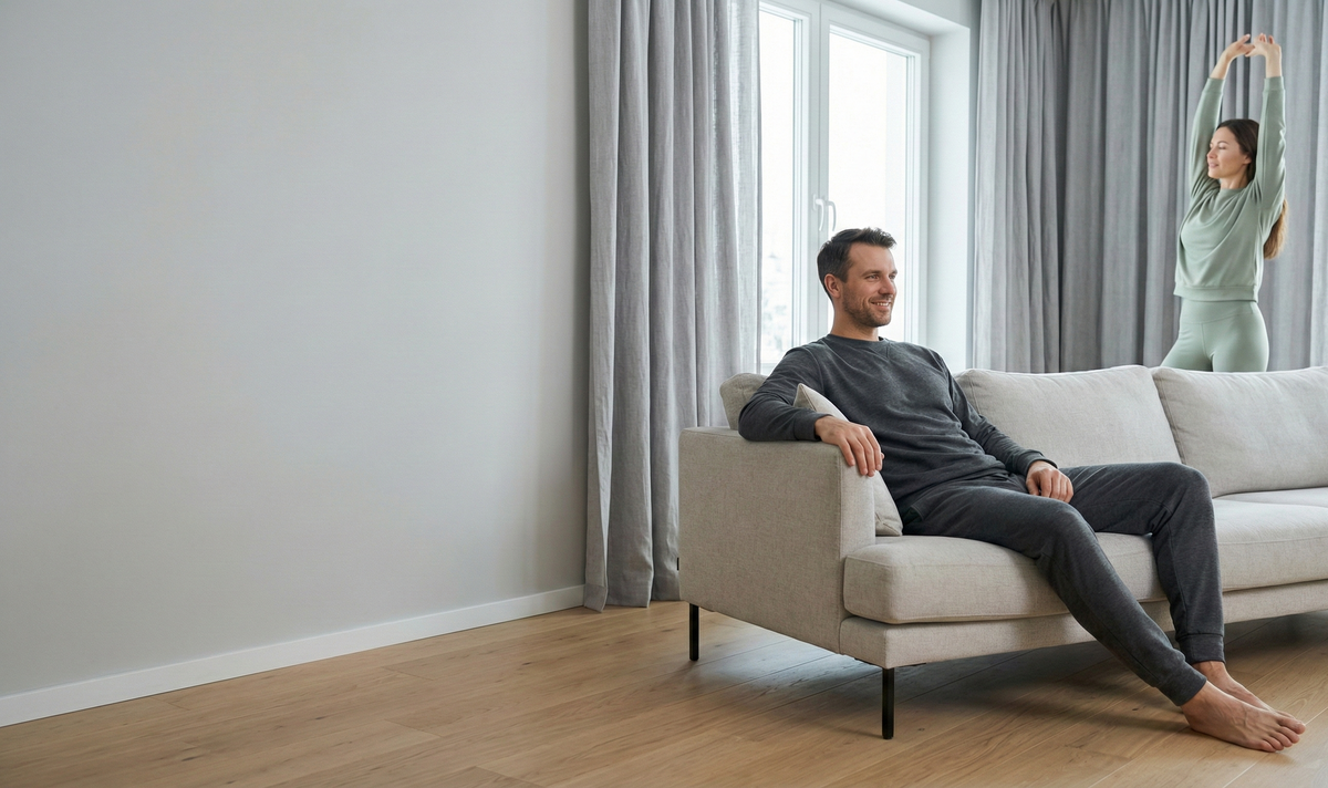 A comfortable moment at home, with room to move freely